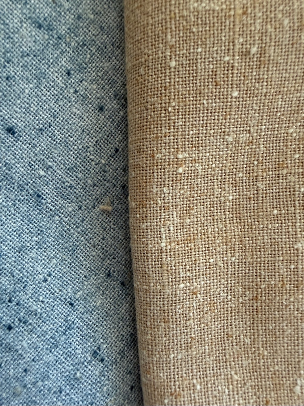 Fabric Set 3 PCS Blue & Beige Brown Linen Blend - Picture 4 of 7